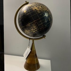 Black and Gold World Globe with Wooden Base